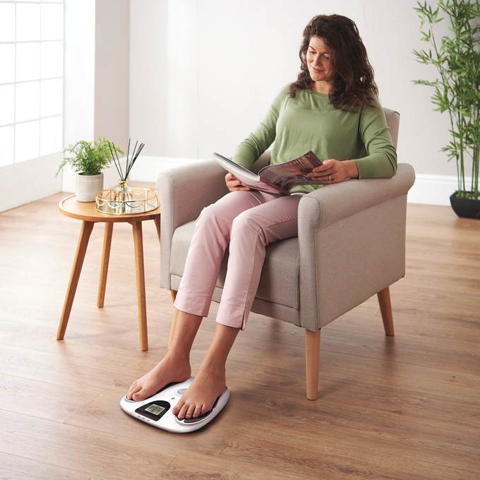 Circulation Plus Reviver EMS Foot & Calf Device with TENS Pain-Relief Pads, White, large
