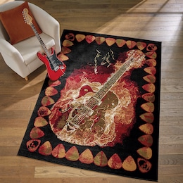 Flaming Guitar Rug - 5' 3" x 7' 2", , large