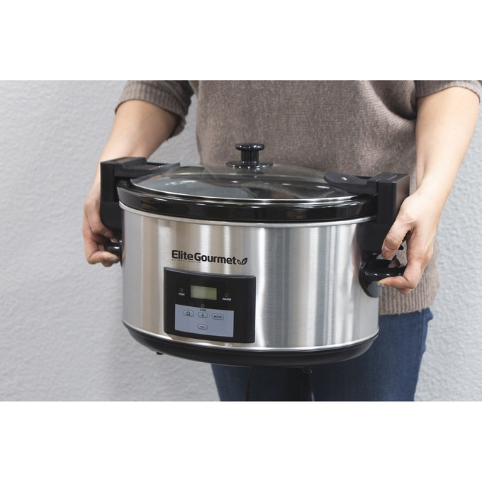 Elite Gourmet 8.5-qt. Programmable Stainless Steel Slow Cooker with Locking Lid, , large
