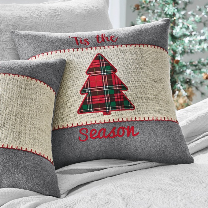 Appliqued Christmas Icon Decorative Pillow, , large