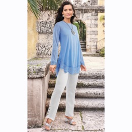Shania Long-Sleeve Tunic with Scalloped Crochet Edges, , large
