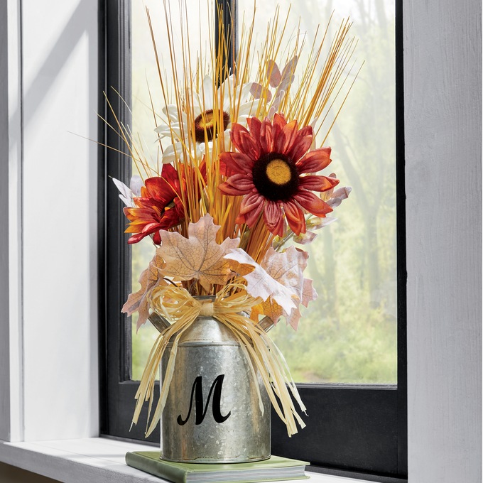 Sunflowers and Grasses in Metal Milk Can, , large