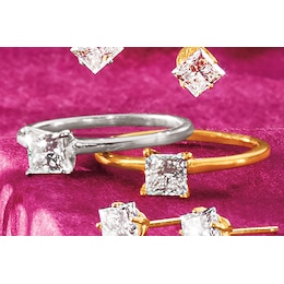 14K Gold Lab-Created Diamond Princess Solitaire Ring, , large
