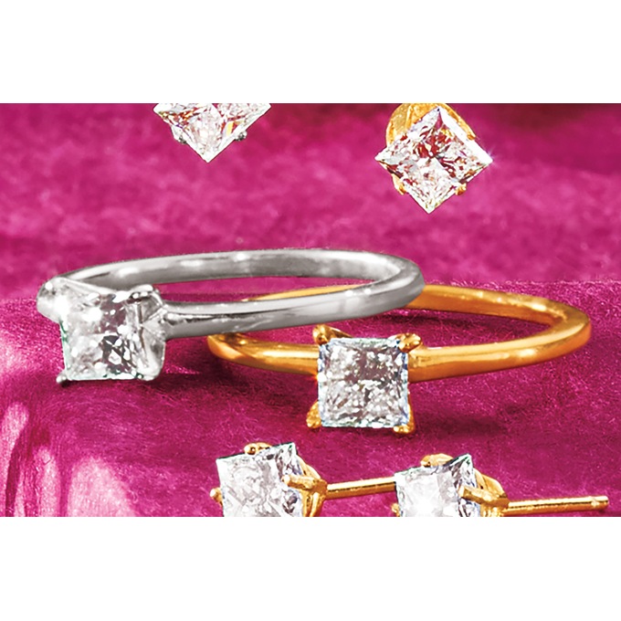 14K Gold Lab-Created Diamond Princess Solitaire Ring, , large