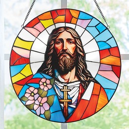 Stained Glass Floral Jesus Portrait, , large