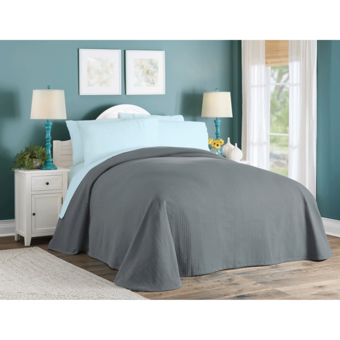 Color Connection Ribcord Bedspread, Gray, large