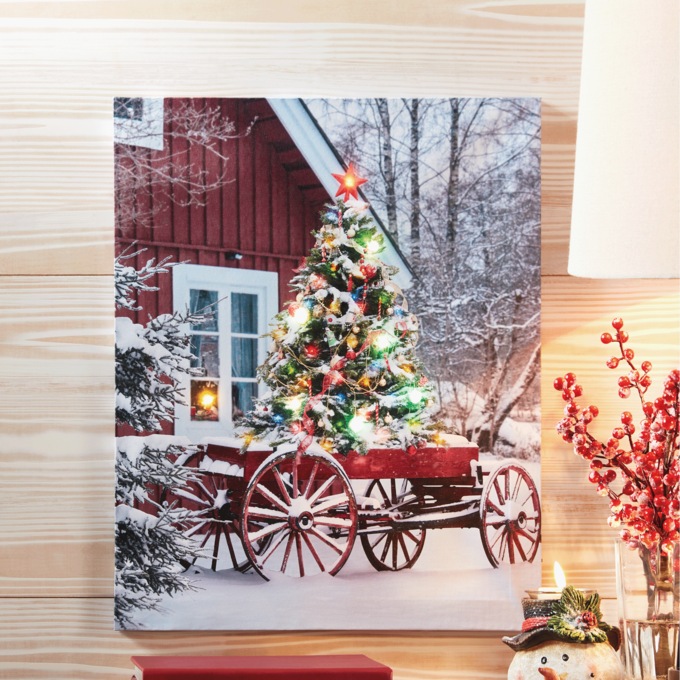 Lit Christmas Tree Wagon Canvas, , large