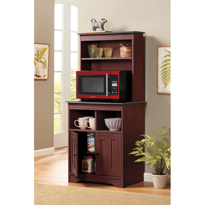 Katie Microwave Stand with Hutch, Black Cherry, large