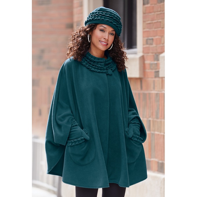 Ruffle-Trim Glove and Hat Set, Teal, large