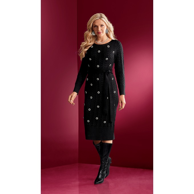 Aspen Cable-Knit Sweater Dress, , large