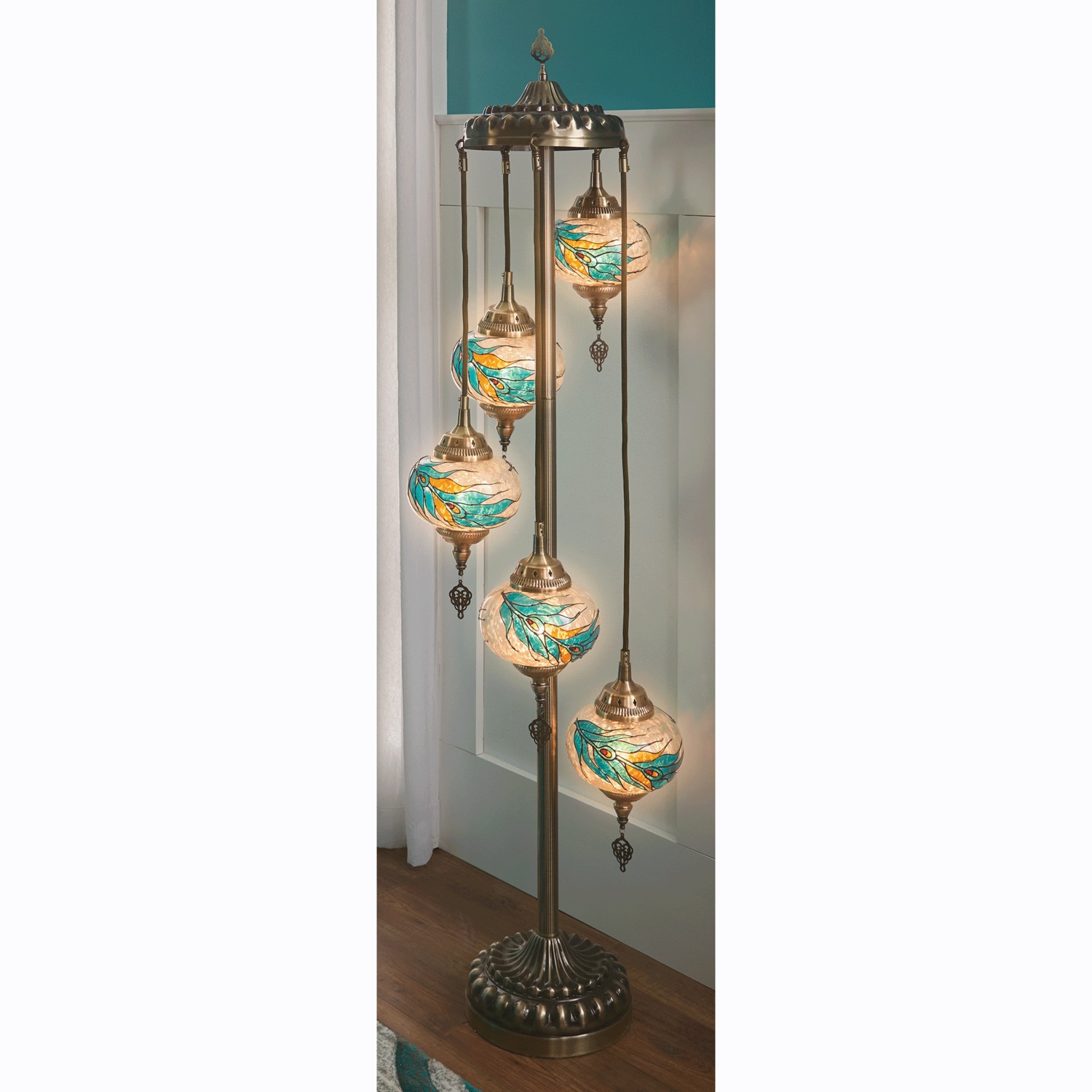 Peacock Feather Hand-Painted Glass Floor Lamp | Seventh Avenue