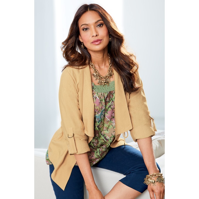 Tie-Waist Breezy Jacket, Natural, large