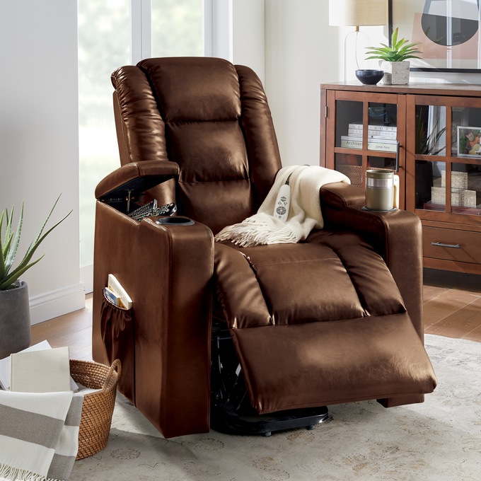 Heat and Massage Lift Recliner with Cupholders, , large