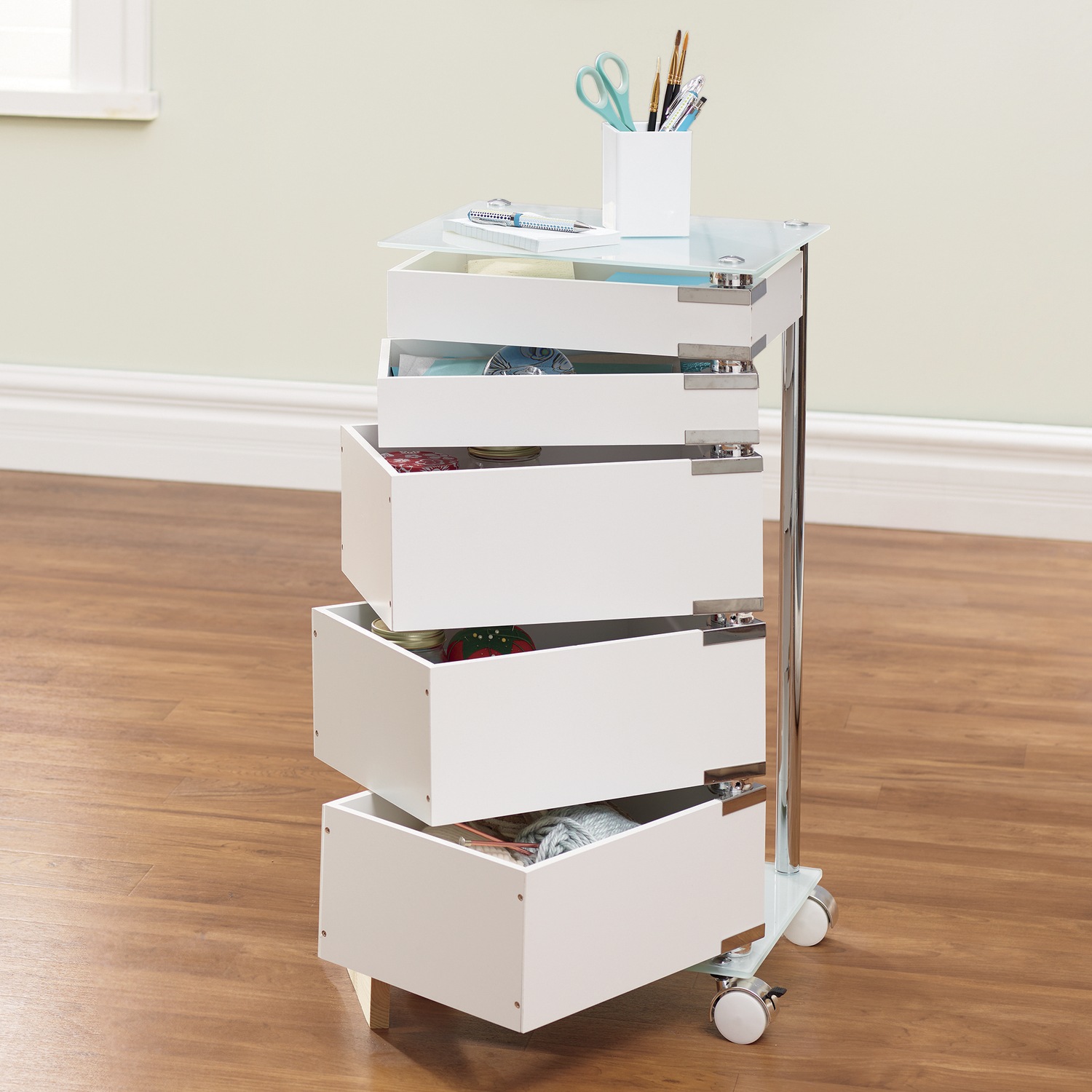 5 Drawer Glass Top Storage Cart Seventh Avenue 5 Drawer Glass Top Storage Cart
