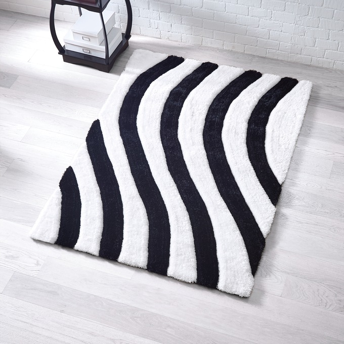 Wavy Shag Rug, Black White, large