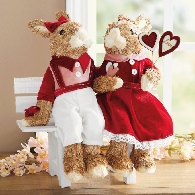 Sisal Valentine Bunny Couple, , large