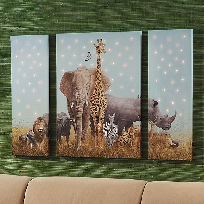3-pc. Lit Animal Kingdom Wall Art, , large