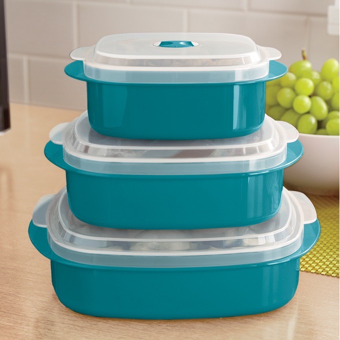 Tupperware Stacking Square Storage Set - Dishwasher Safe & BPA Free - (6  Clear Containers + 6 Blue Lids)