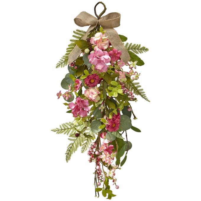 Pink Teardrop Swag with Burlap Bow, , large