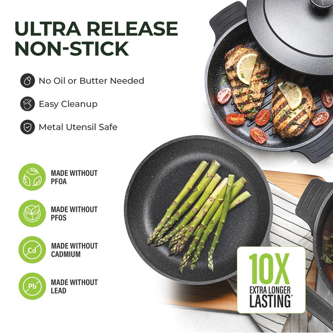 Granitestone 6-Piece Cast Aluminum Stackable Cookware Set, , large
