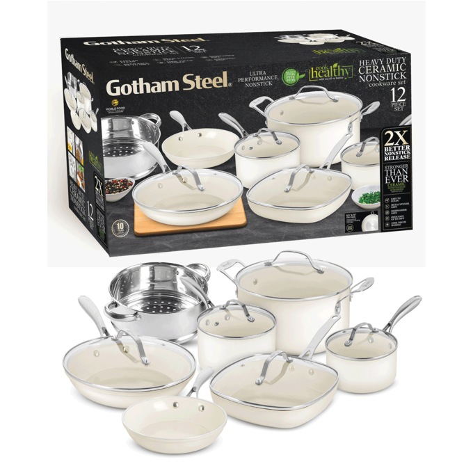 Gotham Steel Natural 12-Piece Ceramic Nonstick Cookware Set, , large
