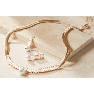 Crystal/Faux-Pearl Drop Necklace and Earring Set, , large