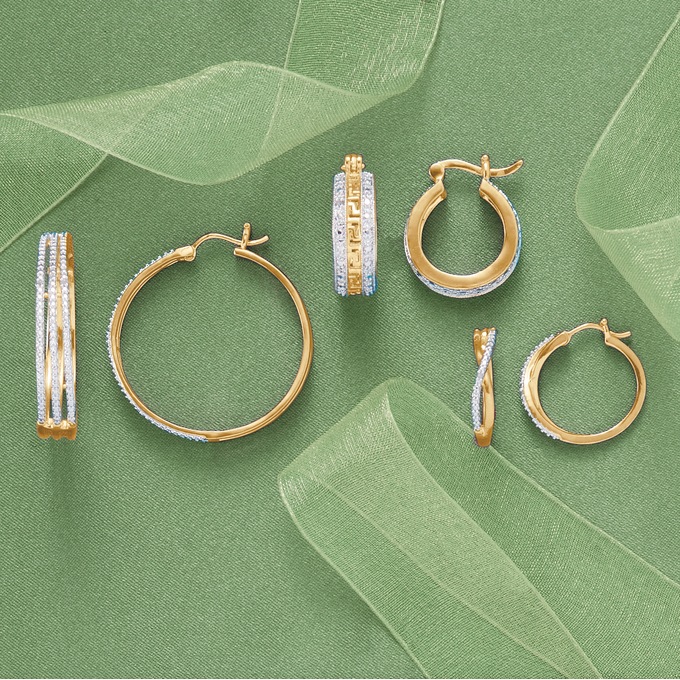 3-Pair Diamond Hoop Earrings, , large
