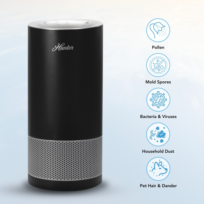 Hunter HP450 HEPA/UVC Tower Air Purifier, Black, large