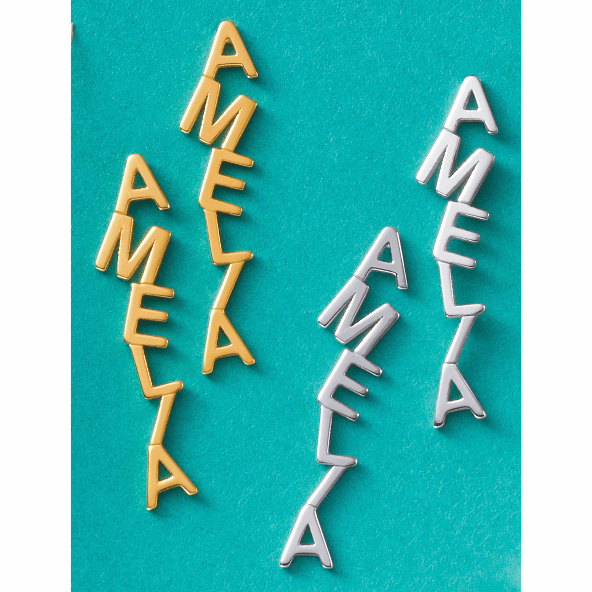 Personalized Name Zigzag Drop Earrings, , large