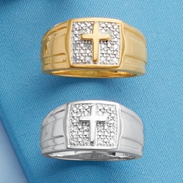 Diamond Men&amp;&#35;39;s Cross Ring, , large