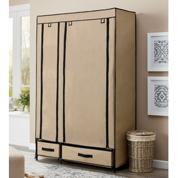 Fabric Storage Wardrobe Closet with Drawers and Hanging Bar, , large