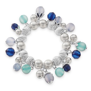 Blue Multistone/Silvertone Beaded Bracelet, , large