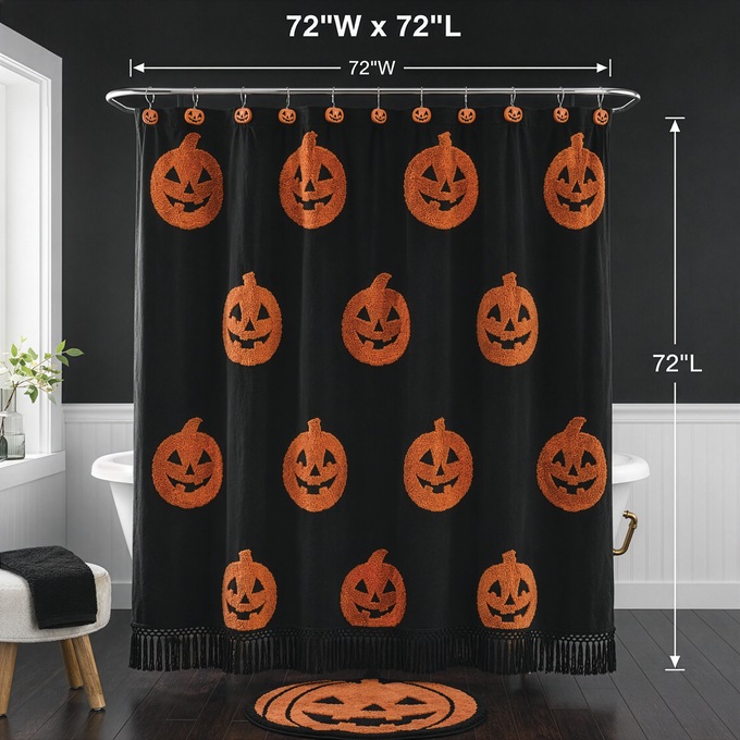 Tufted Chenille Halloween Shower Curtain, , large