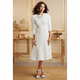 Shimmer Rib Flare Sweater Dress, , large