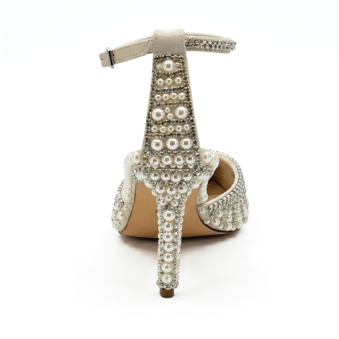 Azalea Wang Davina Ankle Strap 3" Pump with Rhinestones and Faux Pearls, , large