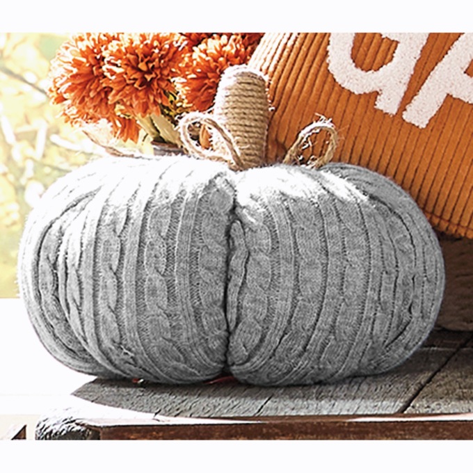 Cable Knit Pumpkin Figural Pillow, , large