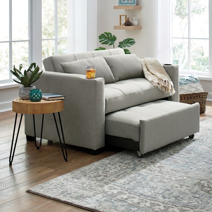 Convertible Loveseat with USB and Cupholders, Gray, large