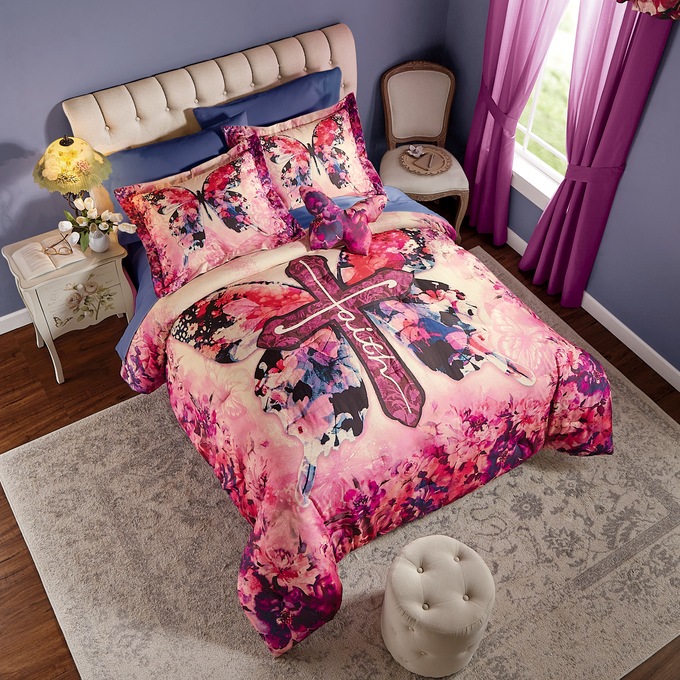 Faith Floral 4-Piece Comforter Set, , large