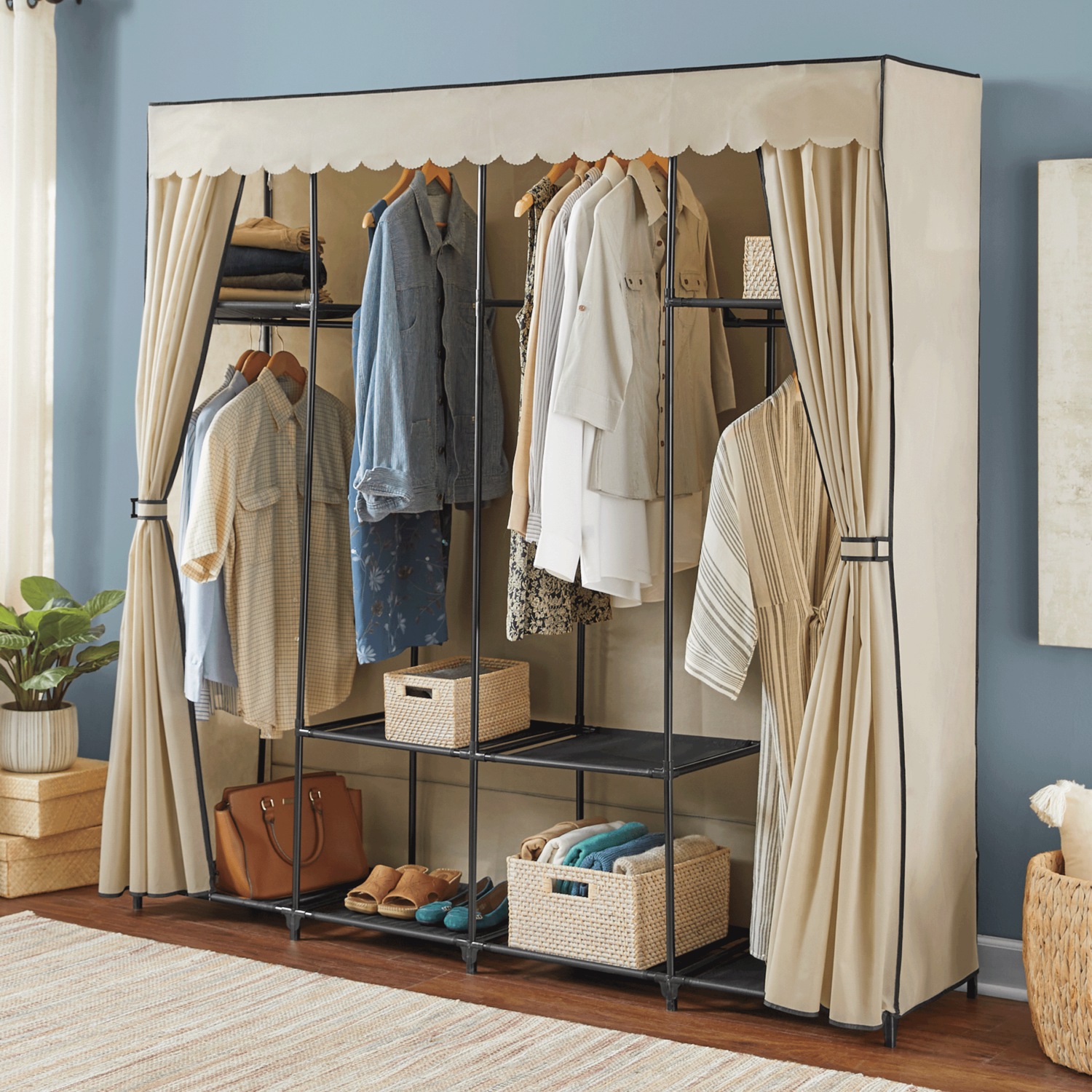 Scalloped Curtain Storage Wardrobe | Seventh Avenue