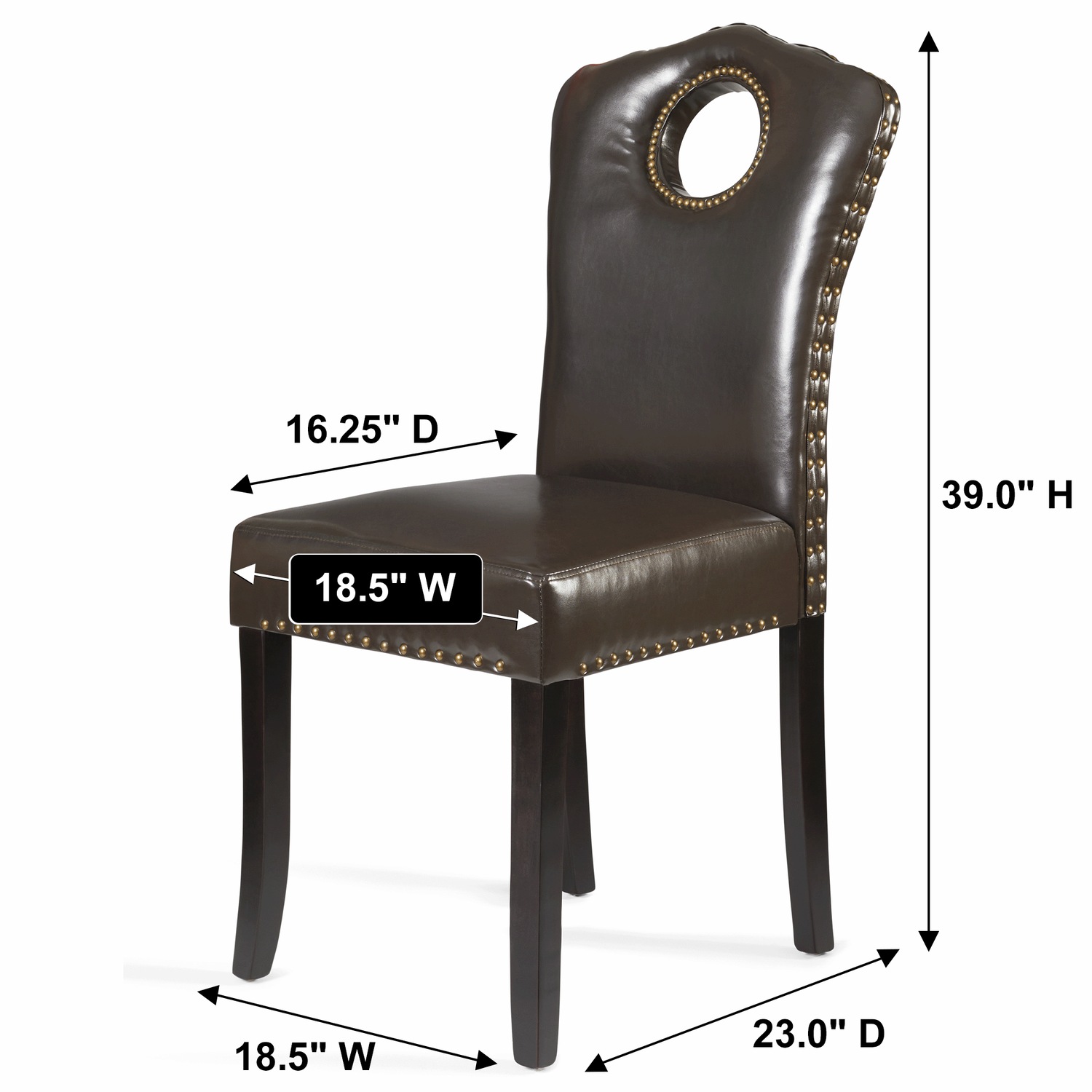 Faux-Leather Nailhead Dining Chair with Elegant Scalloped Back