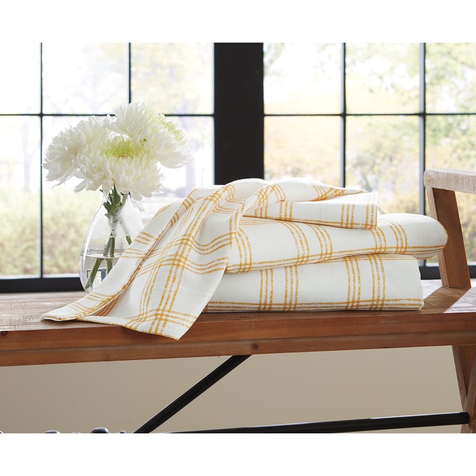 Gold Plaid Slub Texture Print Sheet Set, , large