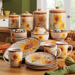 Scripted Sunflower Kitchen Stoneware, , large