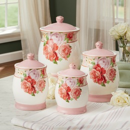 4-Piece Cottage Rose Canister Set, , large