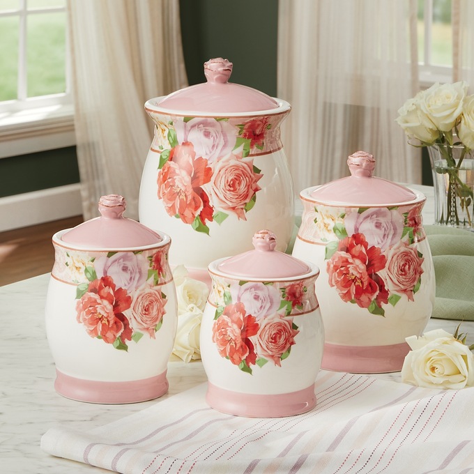 4-Piece Cottage Rose Canister Set, , large