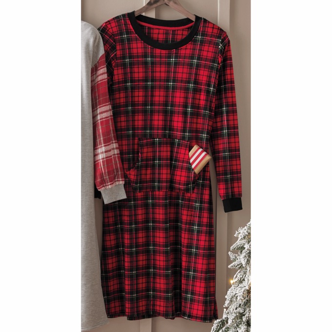 Plaid Nightgown with Kangaroo Pocket, , large