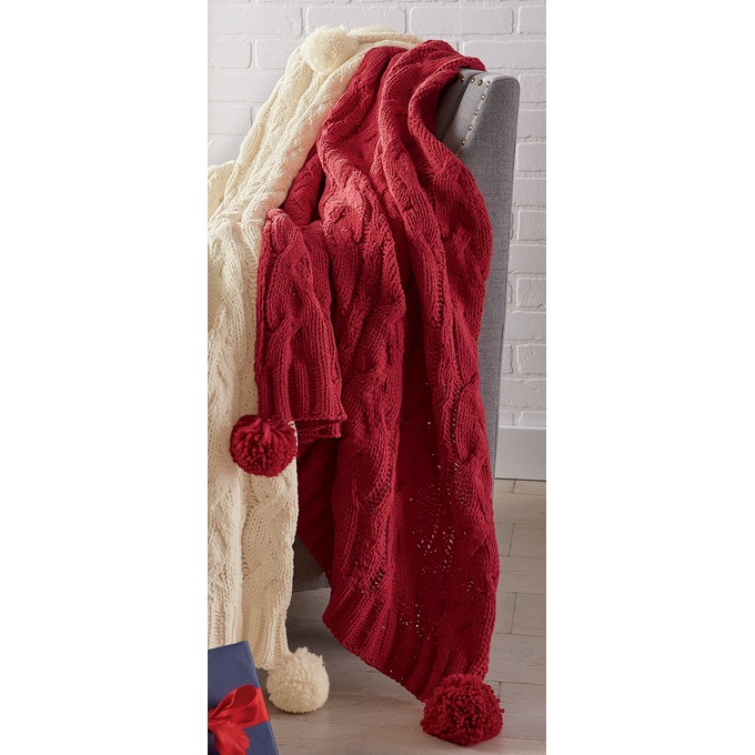 Cable Knit Chenille Throw, , large