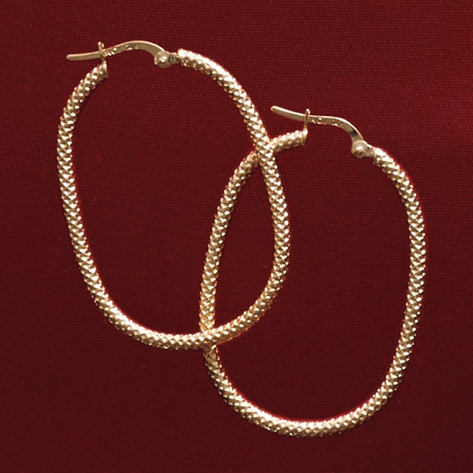 10K Gold Oblong Textured Hoops, , large