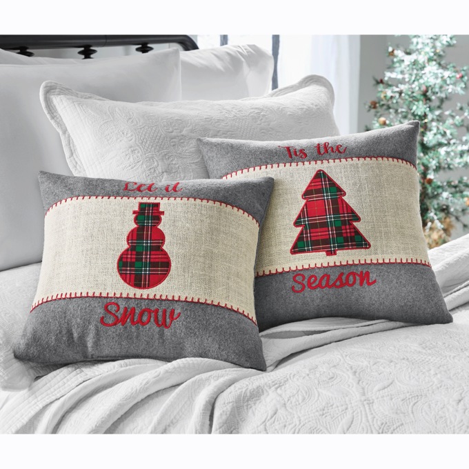 Appliqued Christmas Icon Decorative Pillow, , large