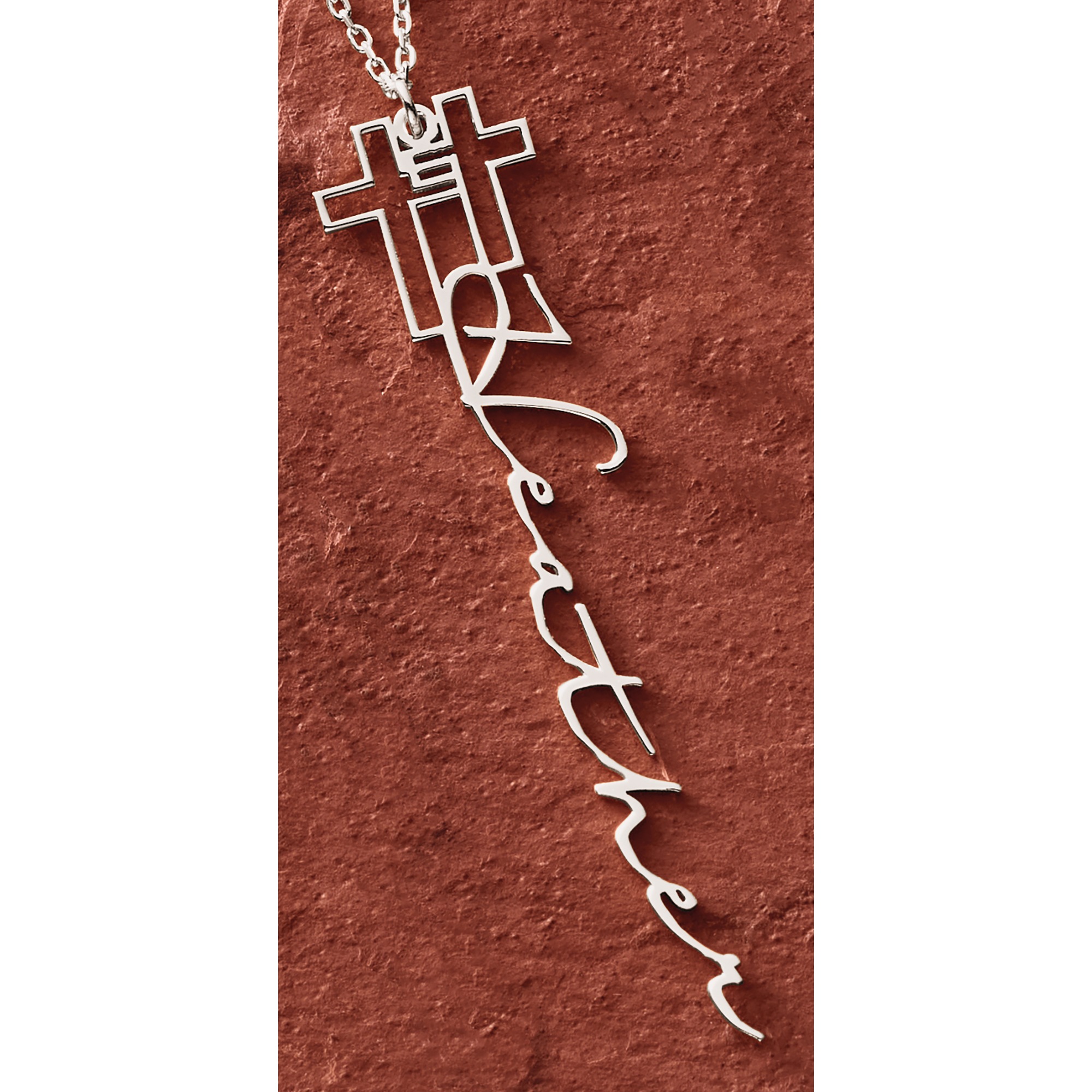 Personalized Name Cross Pendant, Sterling Silver, large