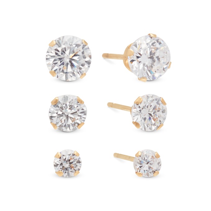 3-Pair Gold Post Earring Set, Yellow Gold, large